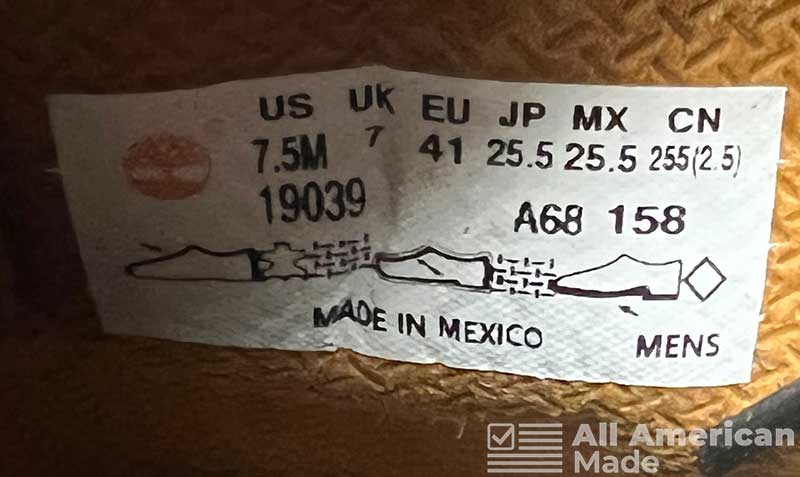 Timberland Boots Label Showing Made in Mexico